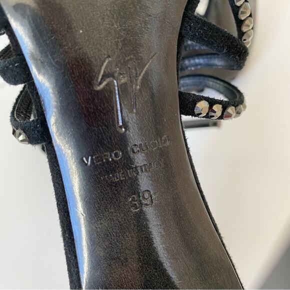 Giuseppe Zanotti Strass Black Suede Bejeweled Black Heels size 39 size 9 - Picture 7 of 16